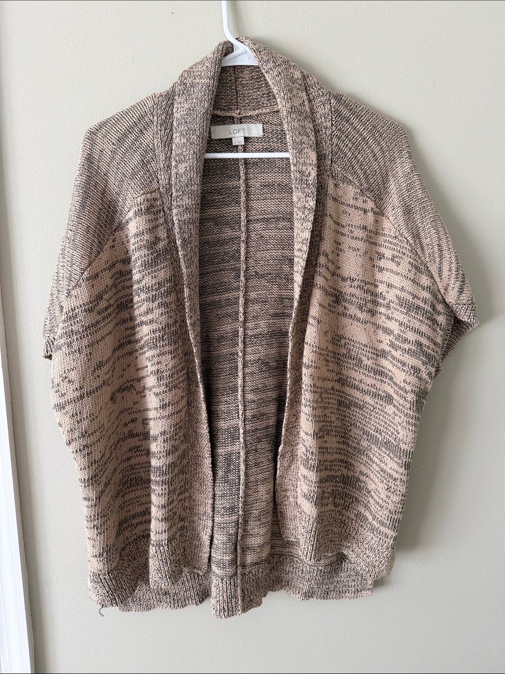 LOFT Marled Beige Open-Front Shawl Cardigan